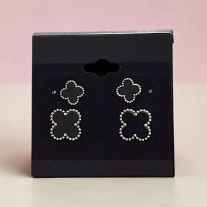 Black Stainless Steel Clover Earrings - 2 Pairs